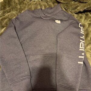 Purple Carhartt hoodie with light purple writing